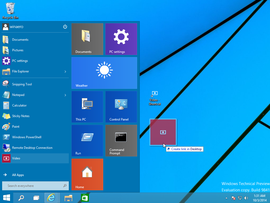 how to create application shortcut on desktop in windows 10