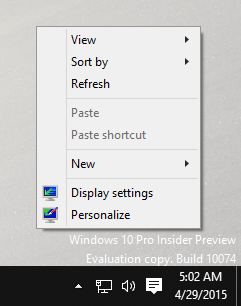 windows 10 10074 personalization context menu