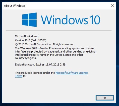 windows 10 build 10537 winver