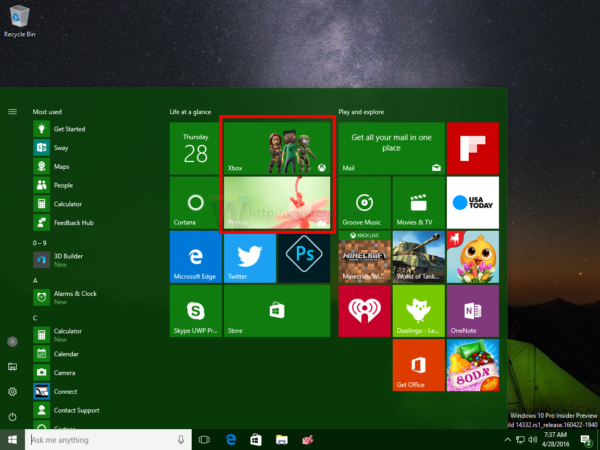 Windows 10 live tiles