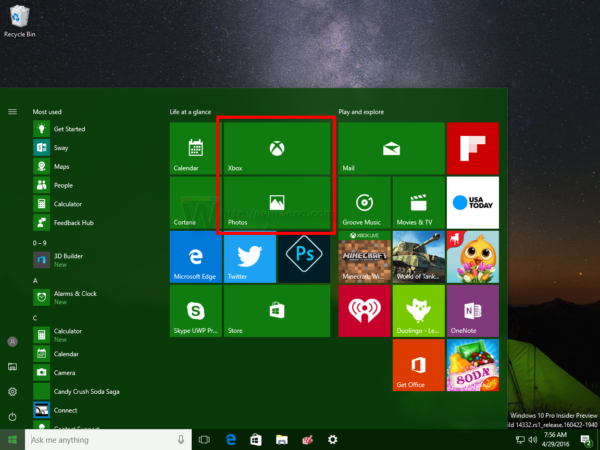 Windows 10 live tiles cleared