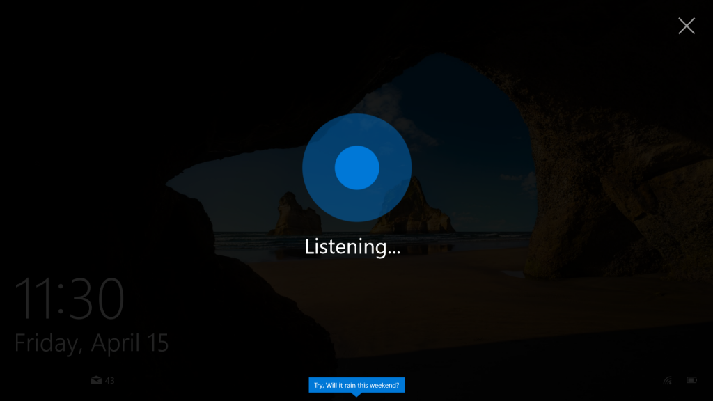 Cortana escutando na tela de bloqueio