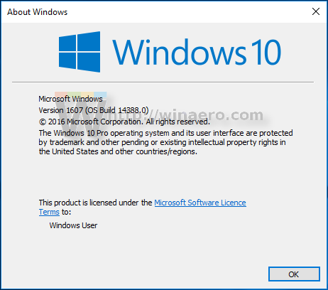 Windows 10 build 14388 winver