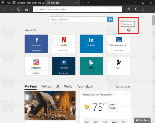 Customize The New Tab Page In Microsoft Edge