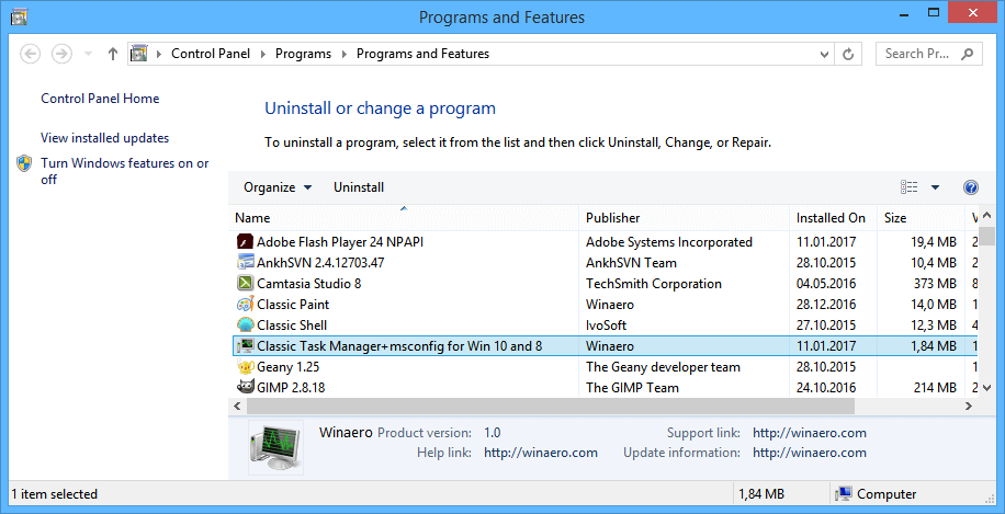 Uninstall Classic Task Manager