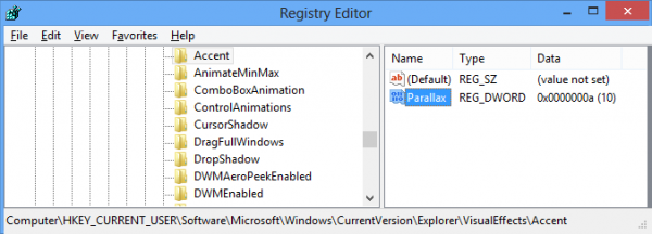 parallax value in Registry 