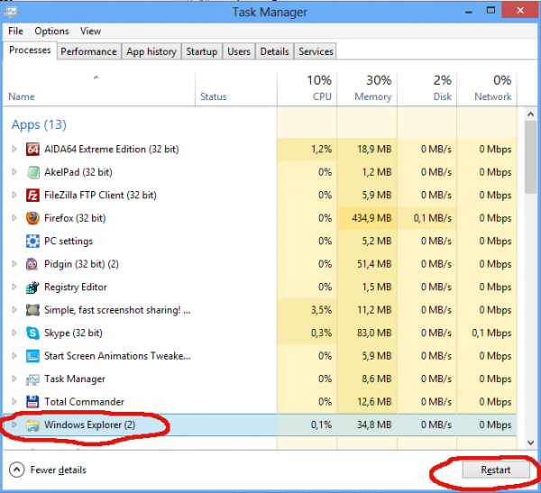 restart explorer via taskmgr.exe