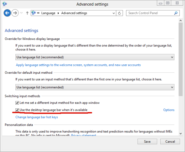 Configuring language settings in Windows 8