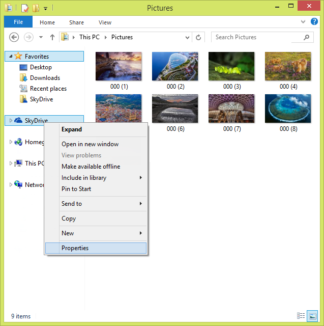 change SkyDrive files Windows 8.1