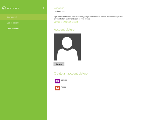 How to create a shortcut to open the Change account picture applet in Windows 8.1