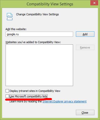 Compatibility View New Settings