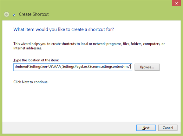 How to create a shortcut to open Lock Screen settings in Windows 8.1