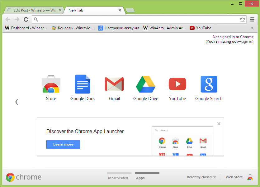 google home page chrome new tab no most visited websites