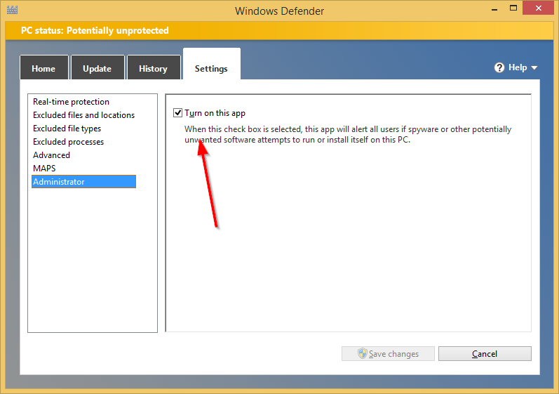 turn on windows defender windows 8