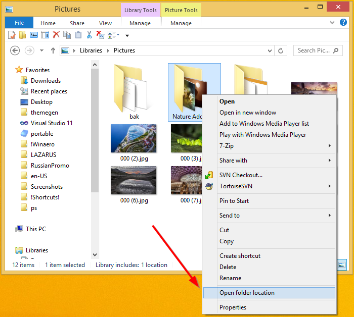 Folder library. Library for Windows zip.