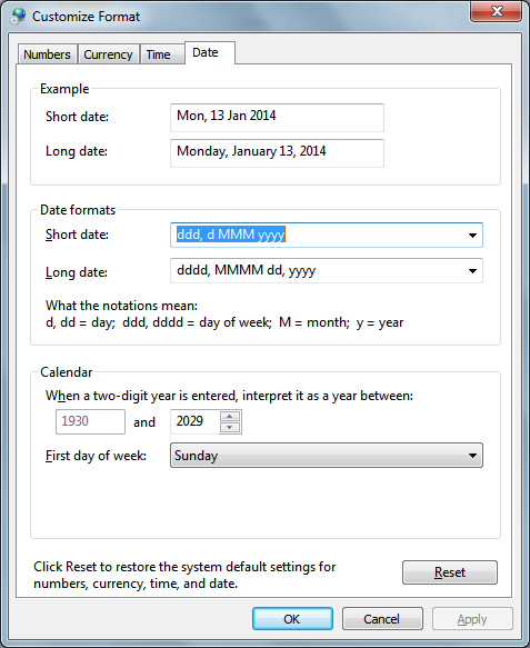 Customize Date format