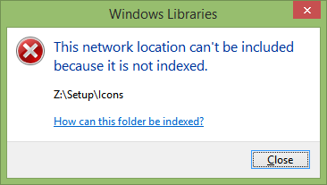 Adding network folder path to Library gives an error