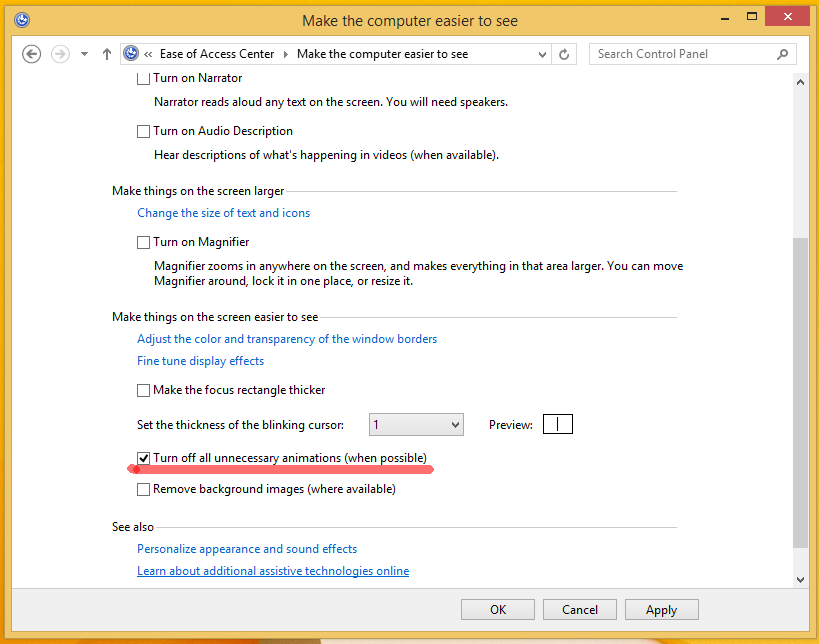 How to disable UI animations in Windows 