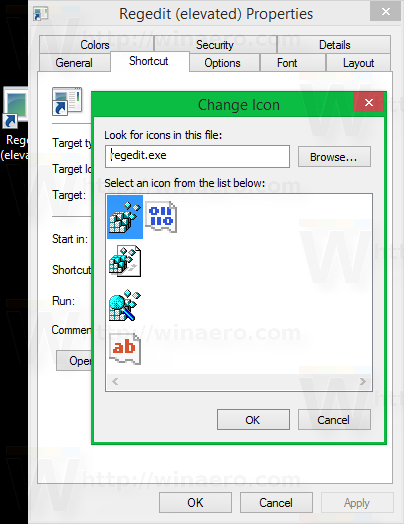 Windows 8 shortcut icon regedit elevated