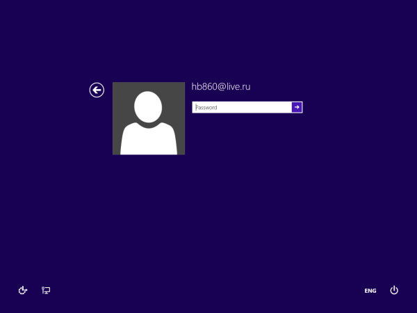 Login screen of Windows 8.1 with a Microsoft Account