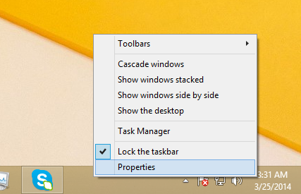 taskbar properties