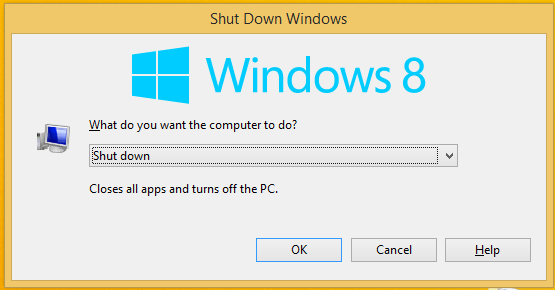 shut down windows dialog windows 8