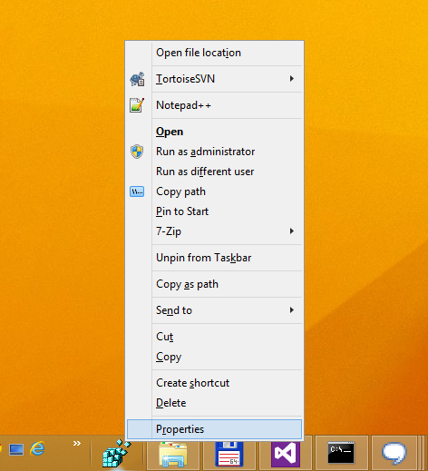 taskbar icon regular context menu