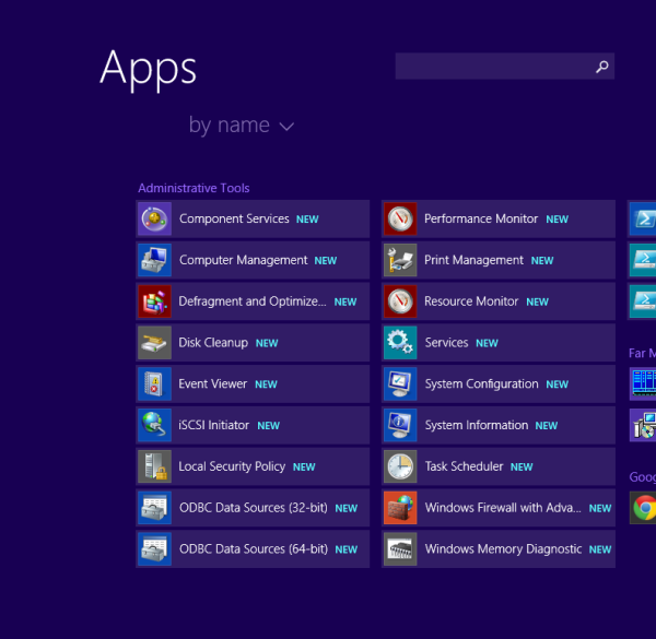 administrative tools in apps view