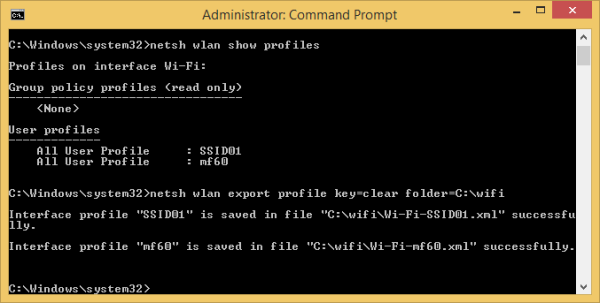 netsh wlan export profile all