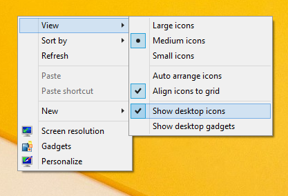 show desktop icons menu