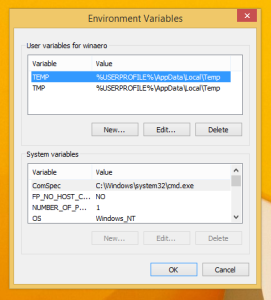 How to edit environment variables quickly in Windows 8.1 and Windows 8