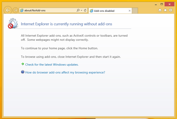 ie addons disabled