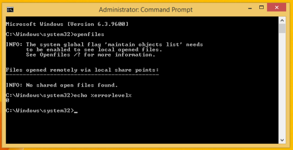 openfiles errorlevel 0