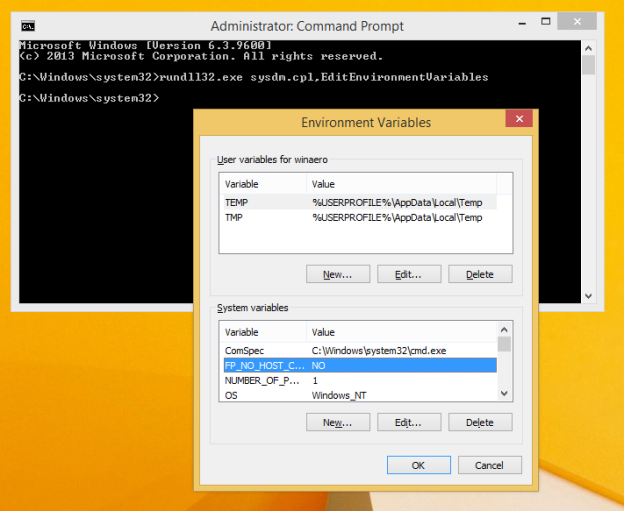How to edit environment variables quickly in Windows 8.1 and Windows 8