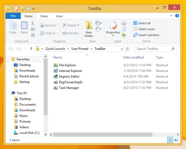 How to backup and restore Taskbar pinned apps in Windows 8 and Windows 7