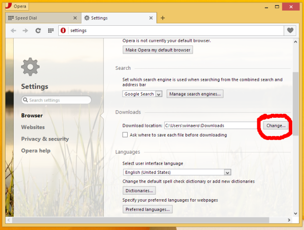 change download location opera