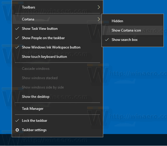 Windows 10 Скрыть значок включения окна поиска