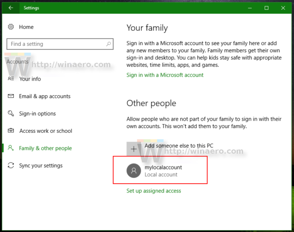 Windows 10 add new account created