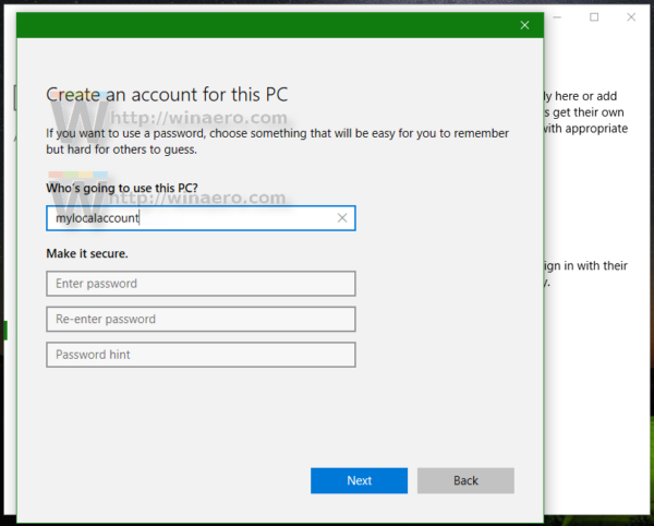 Windows 10 add new account third page