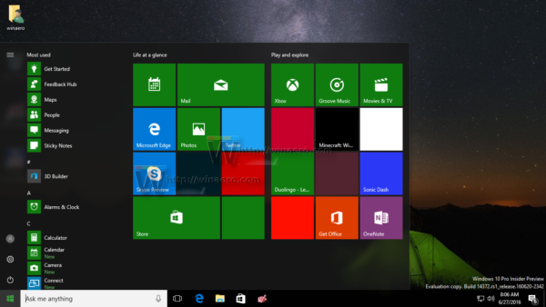 Windows 10 start menu layout reset