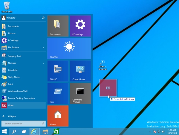 create desktop shortcut modern app windows 10