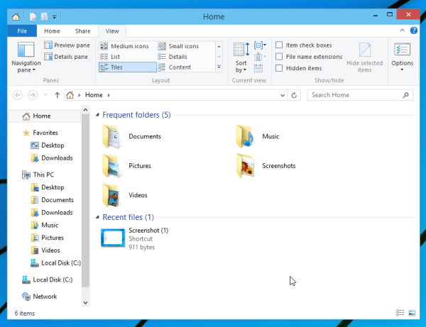 default grouping in Home folder in Windows 10