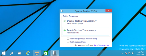 opaque taskbar running in windows 10