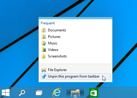 unpin default file explorer icon