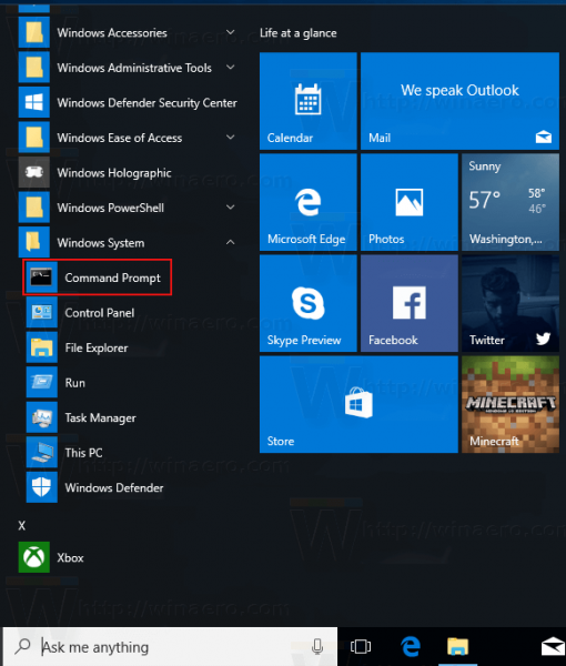 Windows 10 Command Prompt In Start Menu