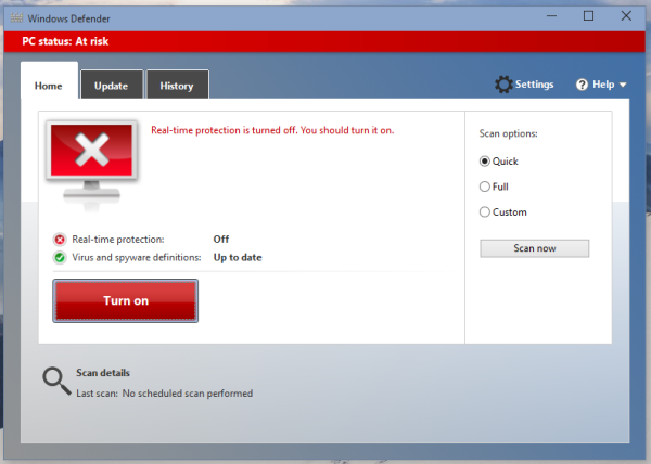 turn off windows defender if using comodo antivirus