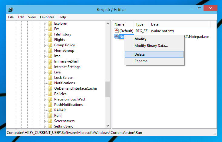 registry key for startup time