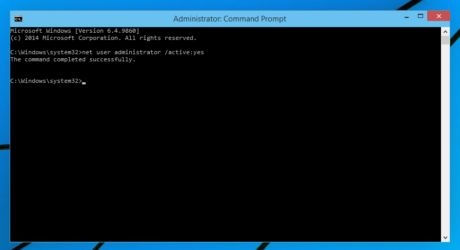 activate administrator account windows 10 command prompt