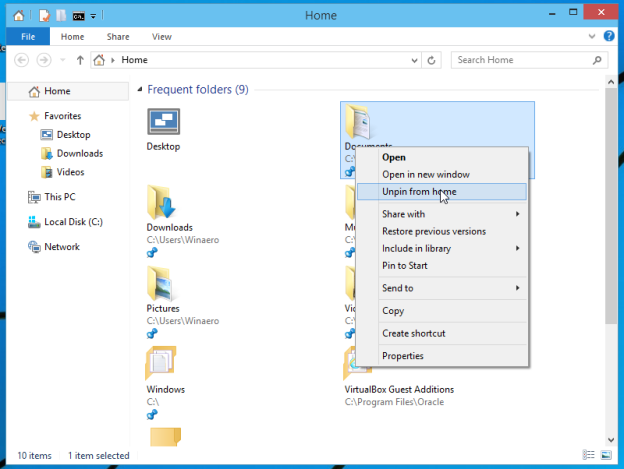 Pin any folder or disk drive to the Home location in Windows 10