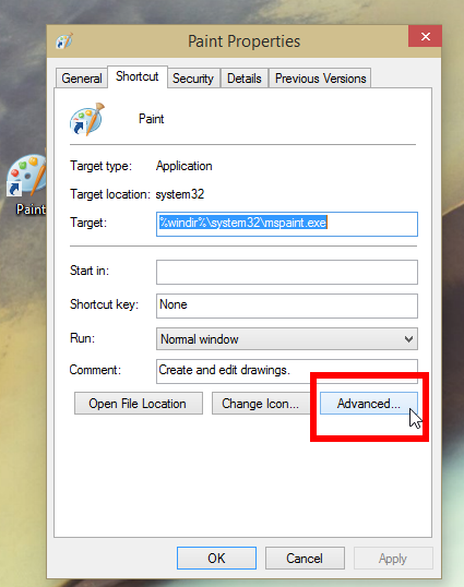 shortcut advacned button windows 10